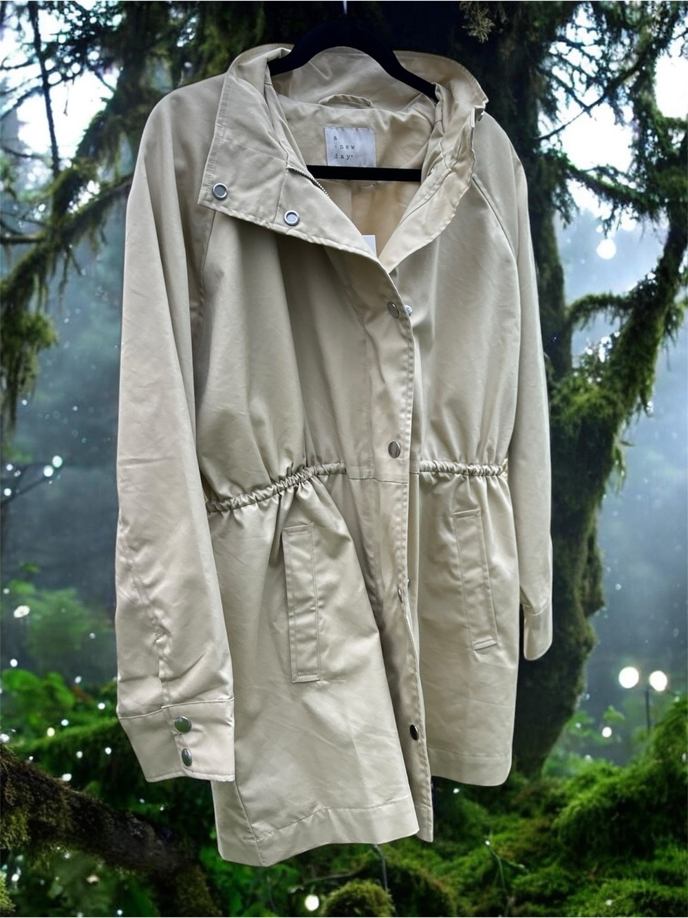 Women's Hooded Mid-Trench Jacket in Beige. NWT
